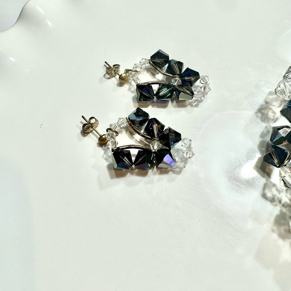 VINTAGE SILVER PLATED BEADED BRACELET AND EARRING SET AURORA BOREALIS - Picture 4 of 4